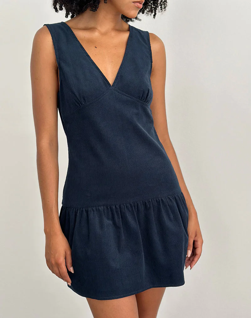 Sarabi Mini-Kleid mit tiefem Rückenausschnitt in Cord Navy - Image 2