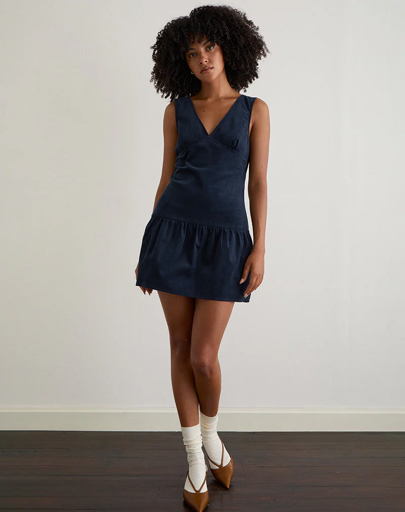 Sarabi Mini-Kleid mit tiefem Rückenausschnitt in Cord Navy - Image 3