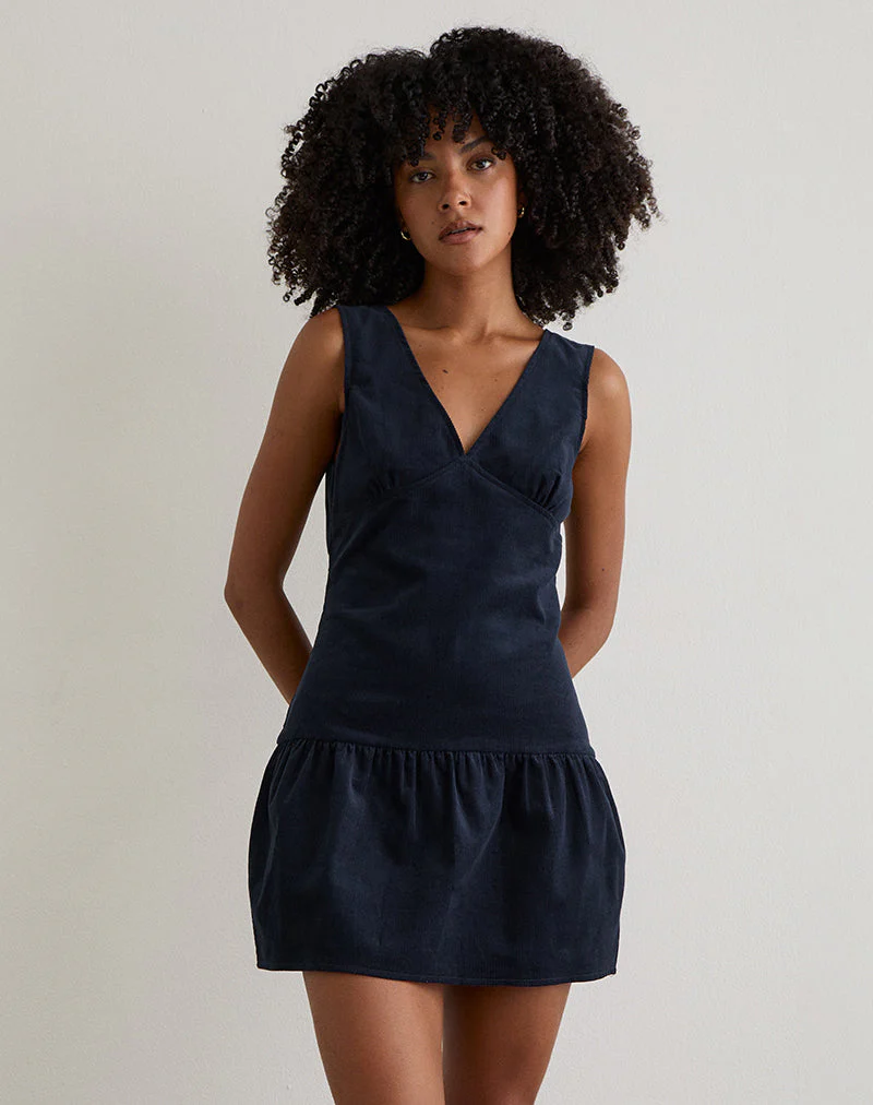 Sarabi Mini-Kleid mit tiefem Rückenausschnitt in Cord Navy - Image 4