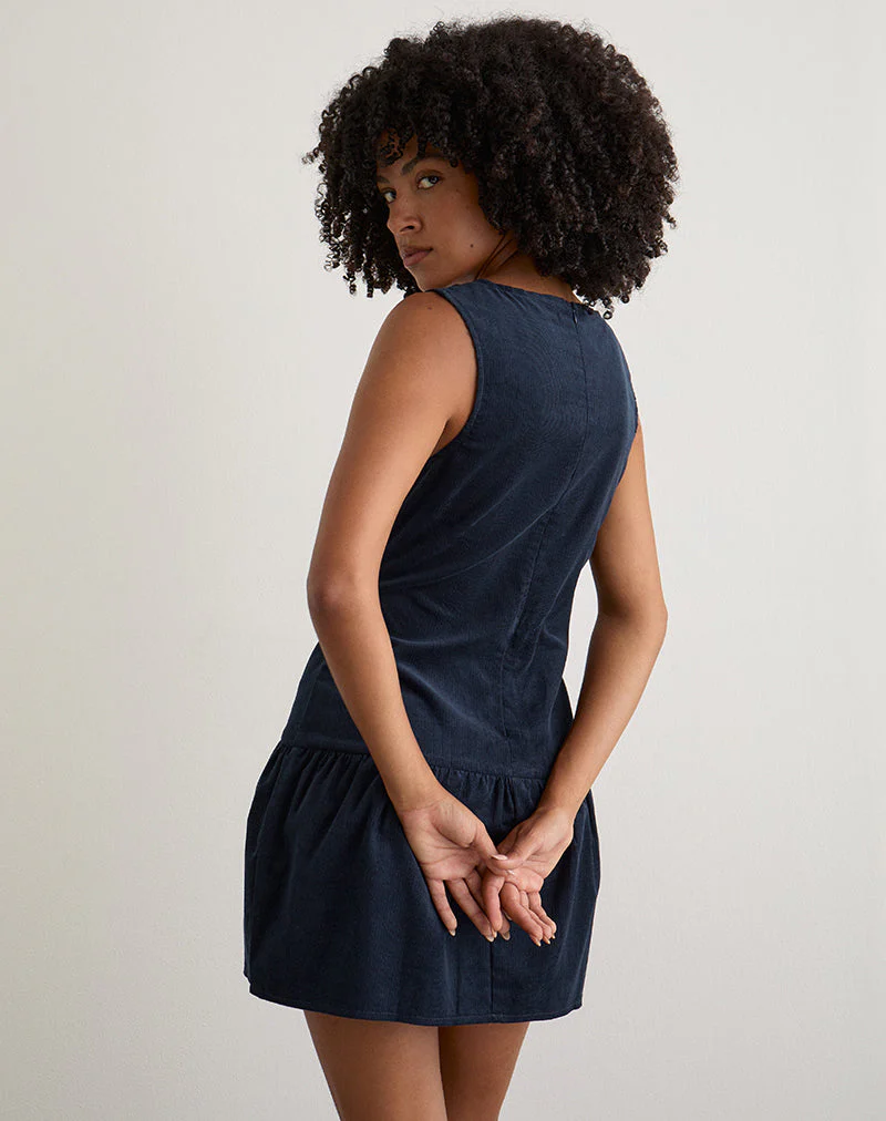 Sarabi Mini-Kleid mit tiefem Rückenausschnitt in Cord Navy - Image 6