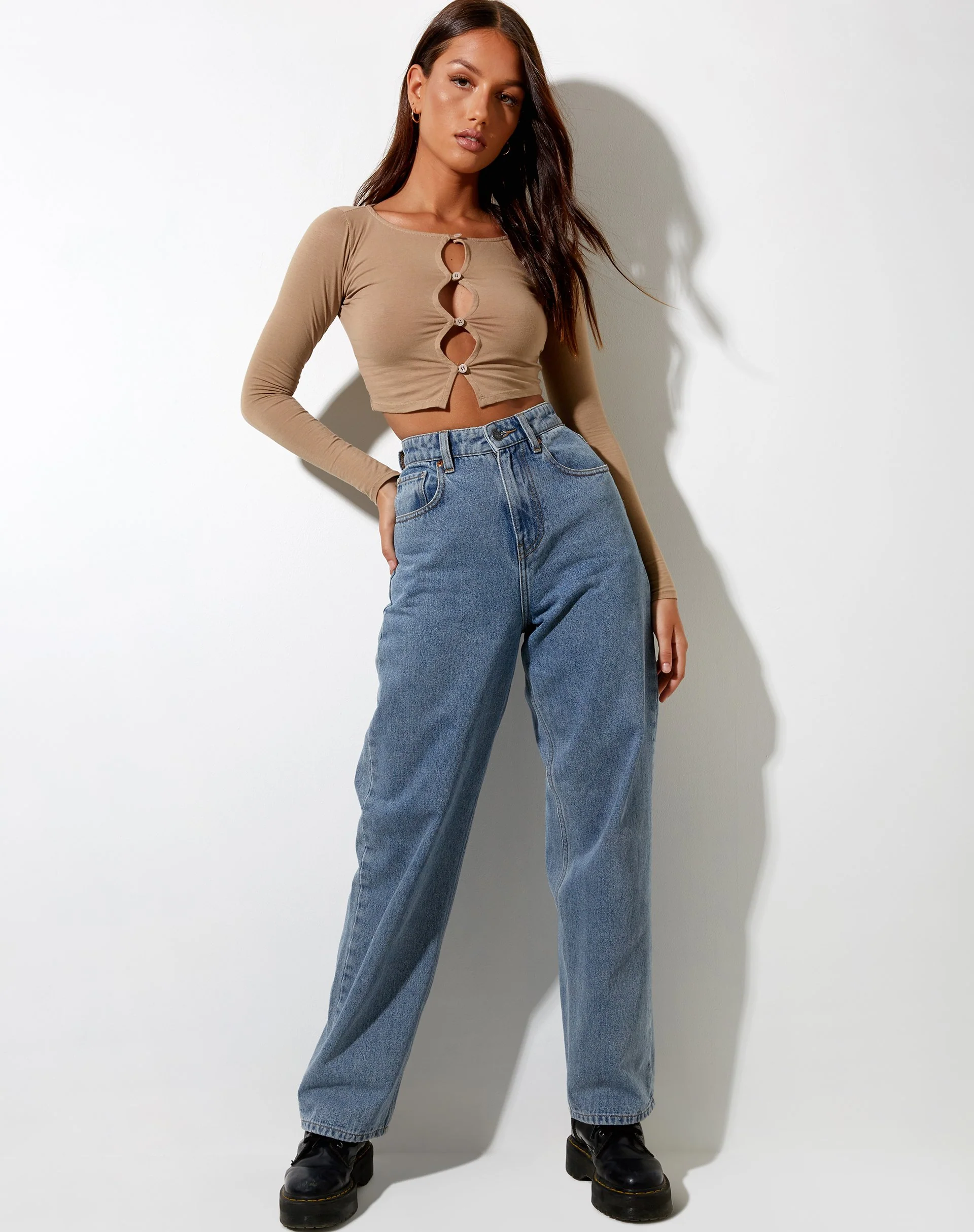 Sarah Langärmeliges Top in Biscuit - Image 3