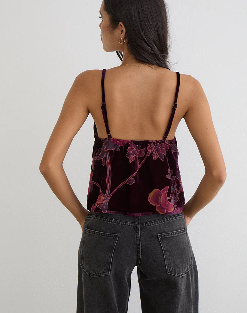 Sarinda Cami-Top in Floral Devore Burgundy - Image 4