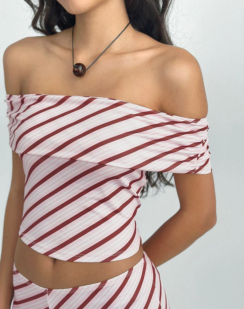 Sarla One Shoulder Top in Diagonalstreifen Rosa - Image 3