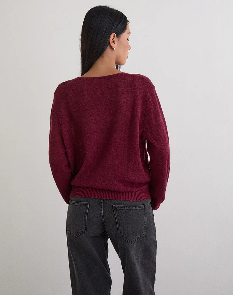 Saroya Plunge Wrap Top aus Strick in Weinrot - Image 4