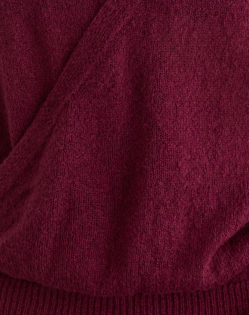 Saroya Plunge Wrap Top aus Strick in Weinrot - Image 5