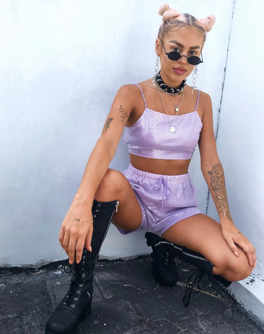 Sasha Crop Top aus mattem Mini-Pailletten-Lila - Image 2