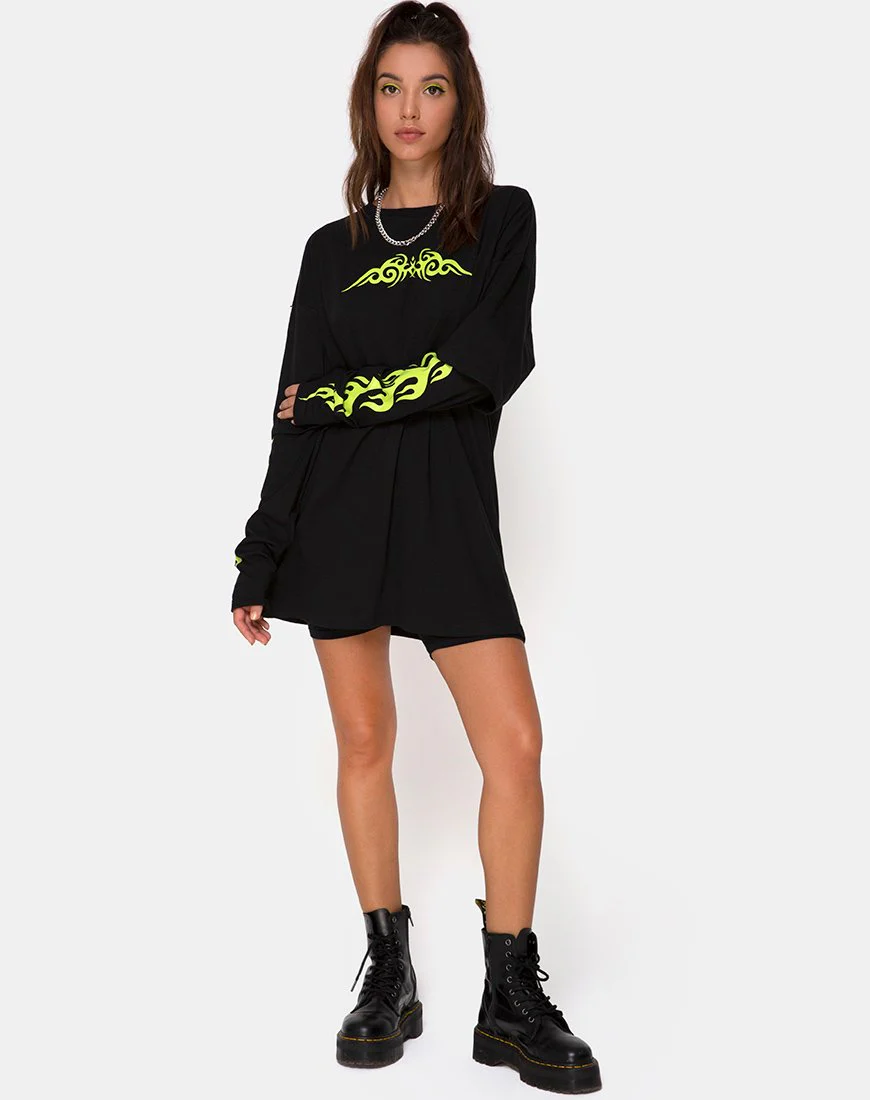 Sashie Pulloverkleid in Schwarz mit grünem Tribal - Image 3