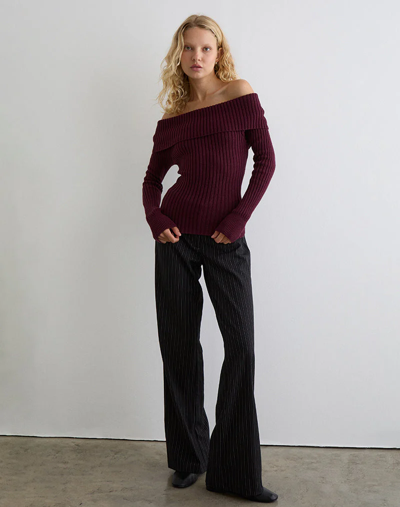 Saskia Bardot Oberteil mit Schleife in Dark Cherry - Image 3