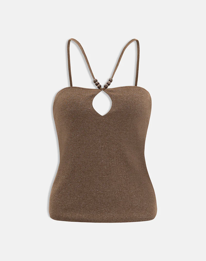 Satuna Top mit Perlen aus schimmerndem Strick, braun - Image 2