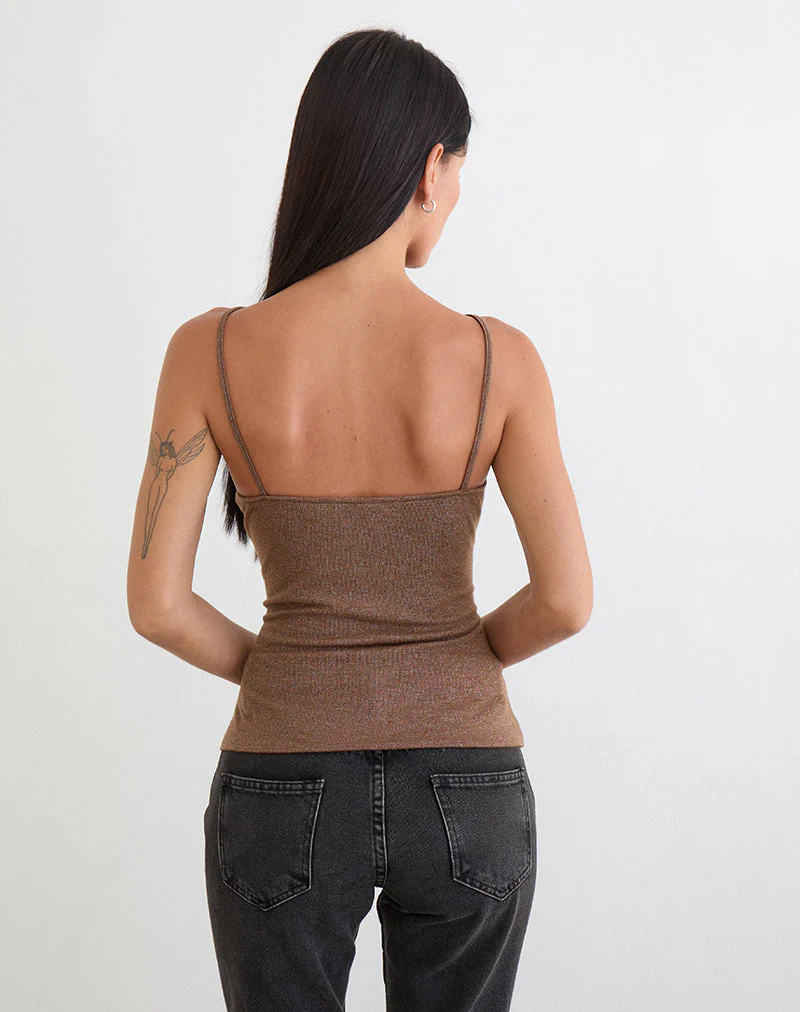 Satuna Top mit Perlen aus schimmerndem Strick, braun - Image 5