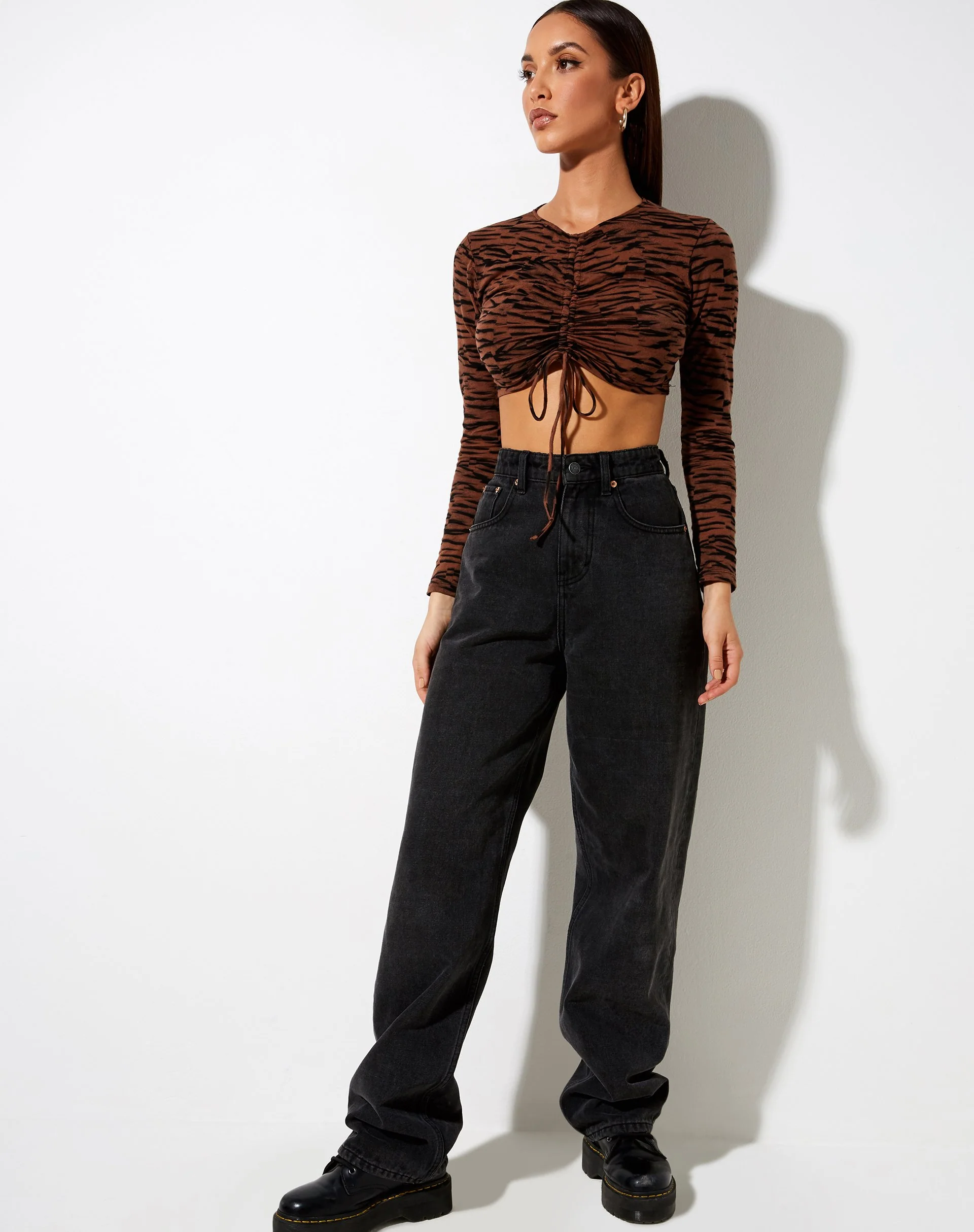 Sau Langarm Top in Abstrakt Tiger Braun - Image 3