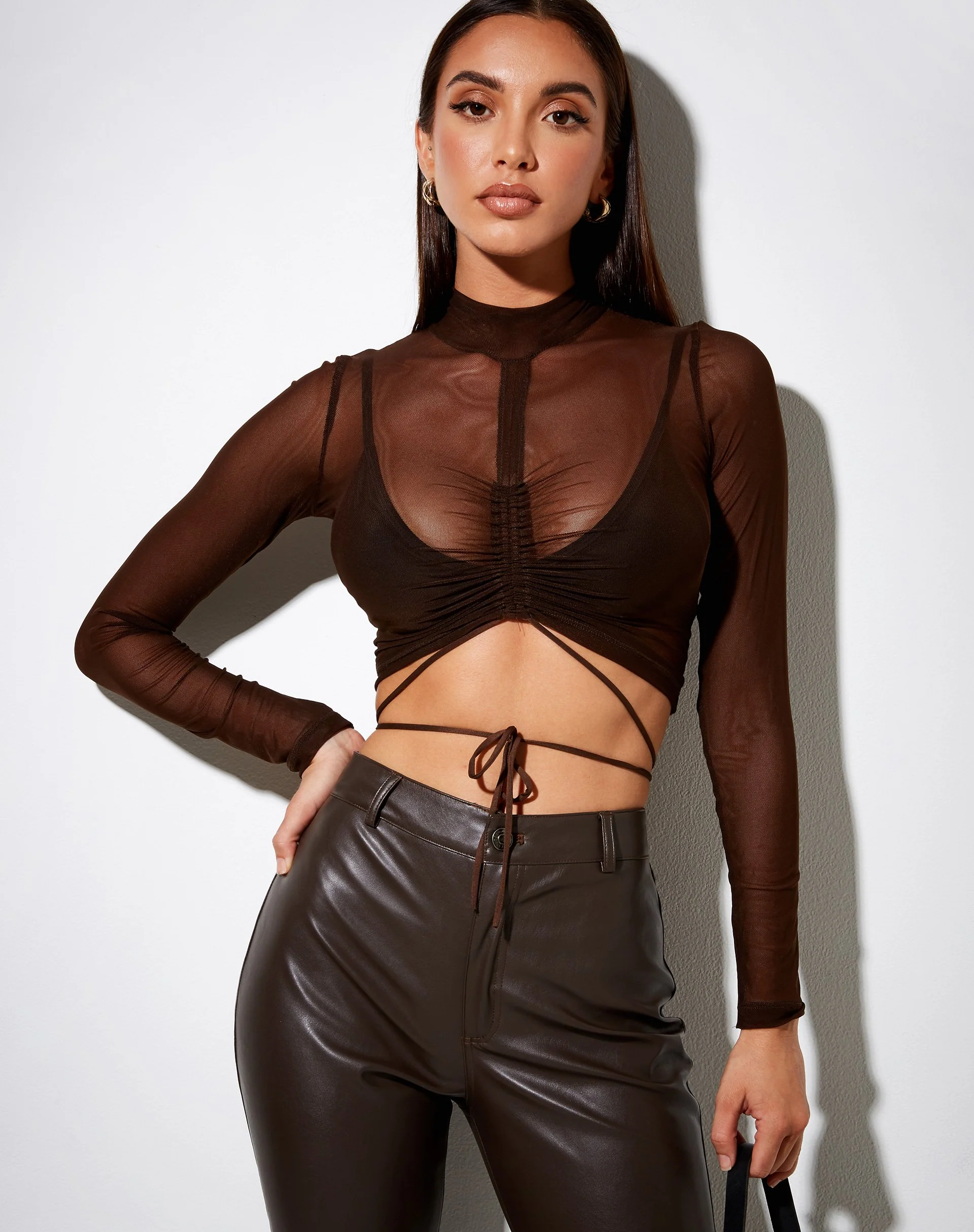 Sauja Crop Top aus Mesh Chocolate - Image 2