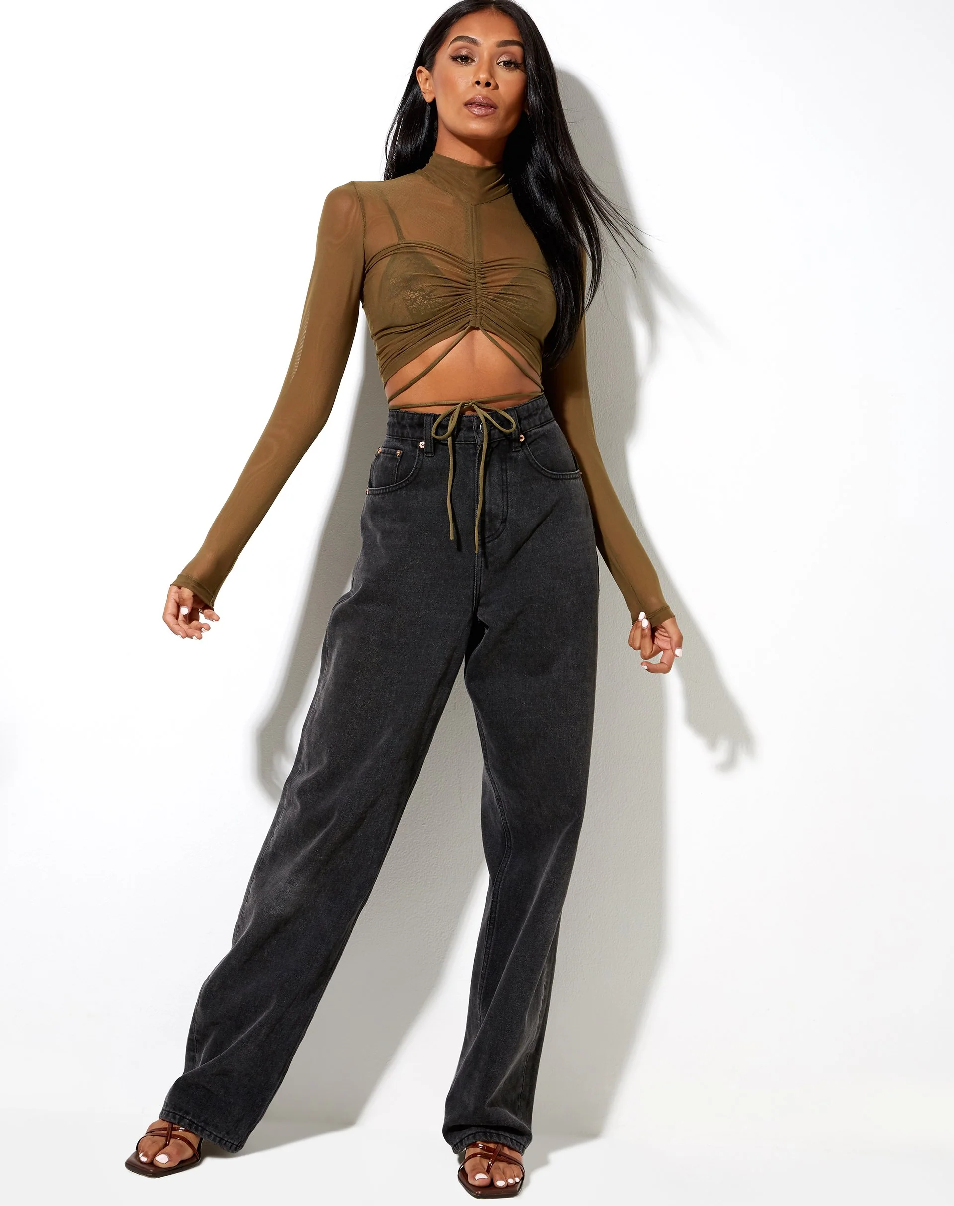 Sauja Crop Top aus Mesh Khaki Grün - Image 3