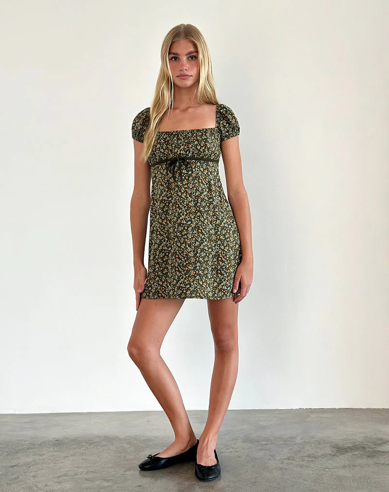 Savio Minikleid in Grunge Floral Khaki - Image 3
