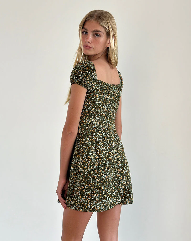 Savio Minikleid in Grunge Floral Khaki - Image 4