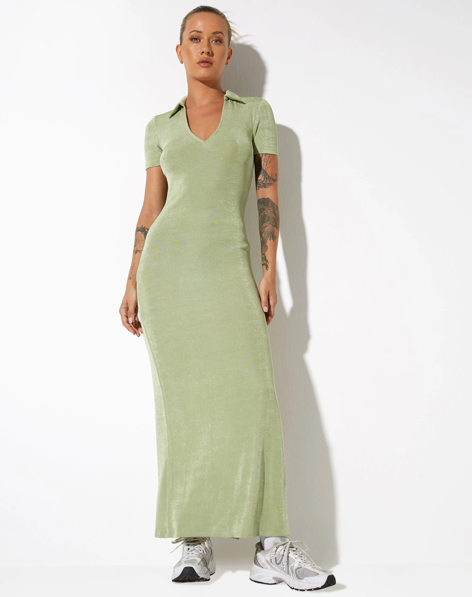 Savita Maxikleid aus Crêpe in Seemannsgrün - Image 3