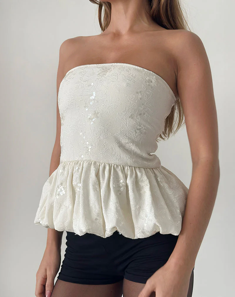 Saya Top aus Pailletten-Jacquard elfenbeinfarben - Image 2