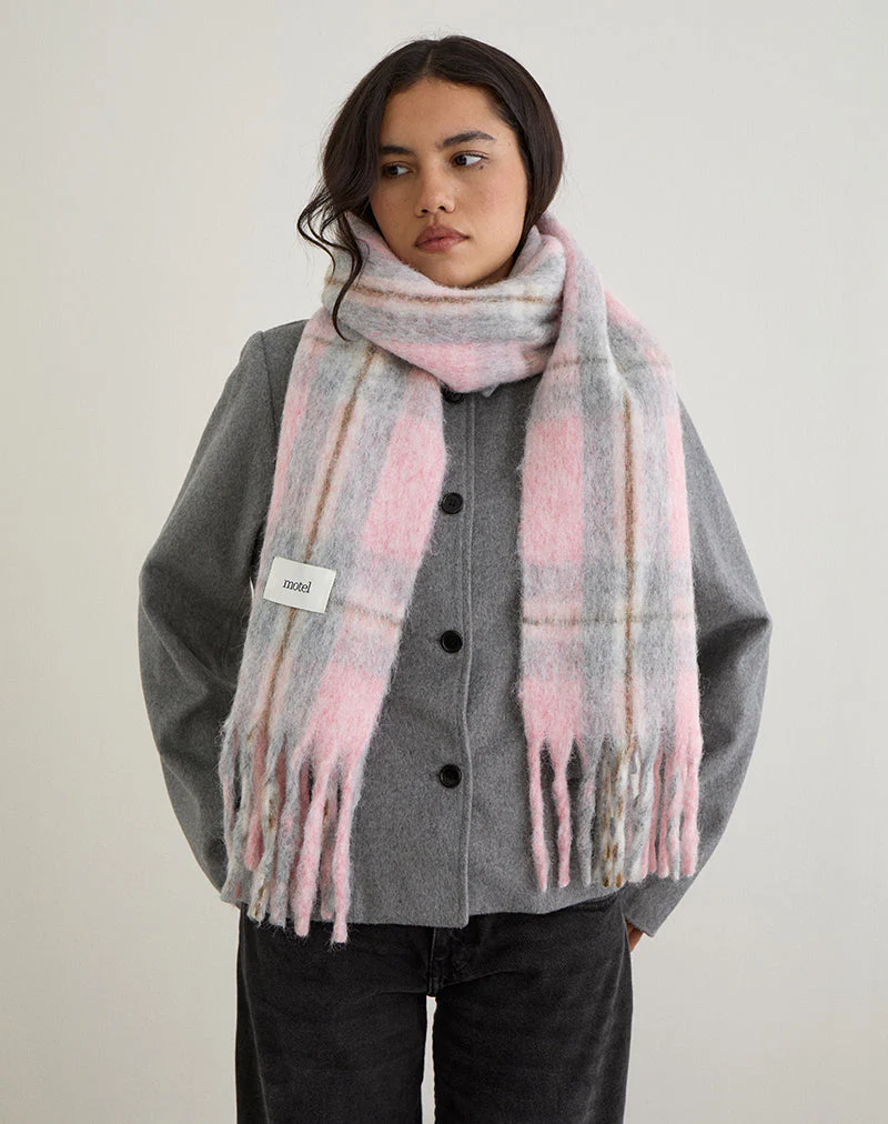 Schal aus gebürstetem Strick mit rosa Karo - Image 3