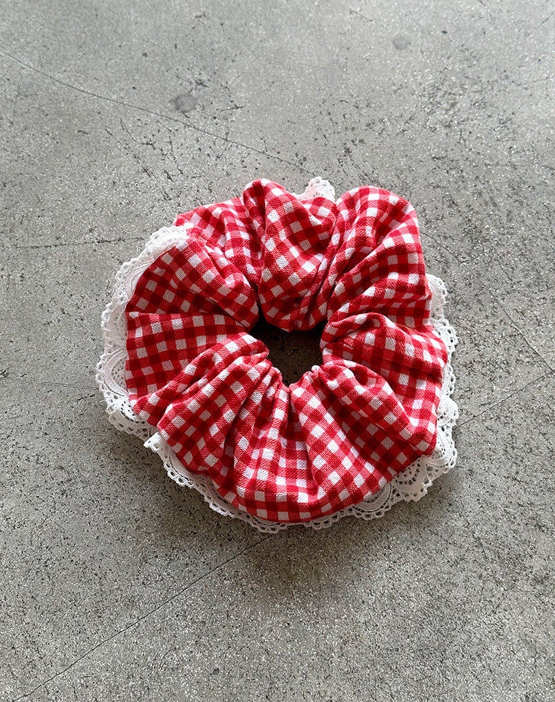 Haargummi aus rotem Gingham mit Spitze - Image 4