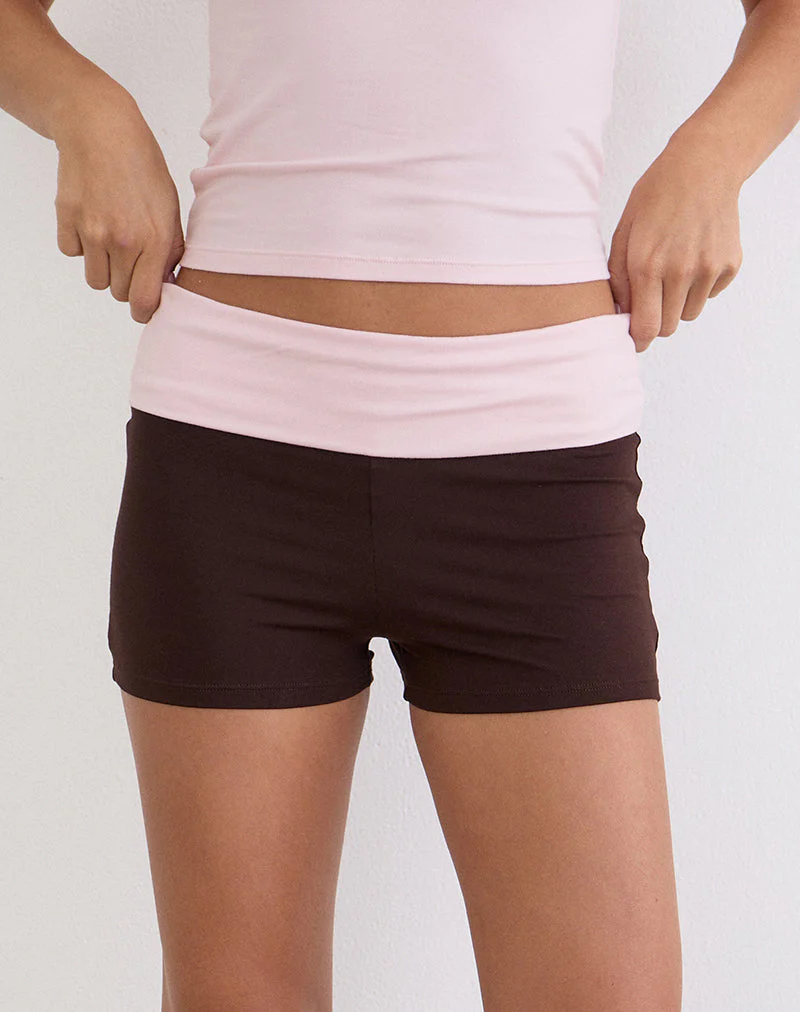 Sea Foldover Short in Bitter Chocolate and Light Pink - Image 2