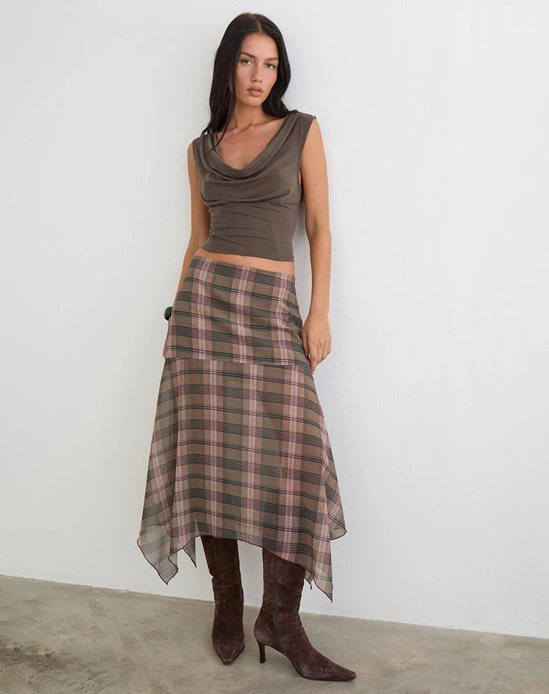 Sedra Midirock in Braun und Rosa mit verschwommenem Karomuster - Image 3