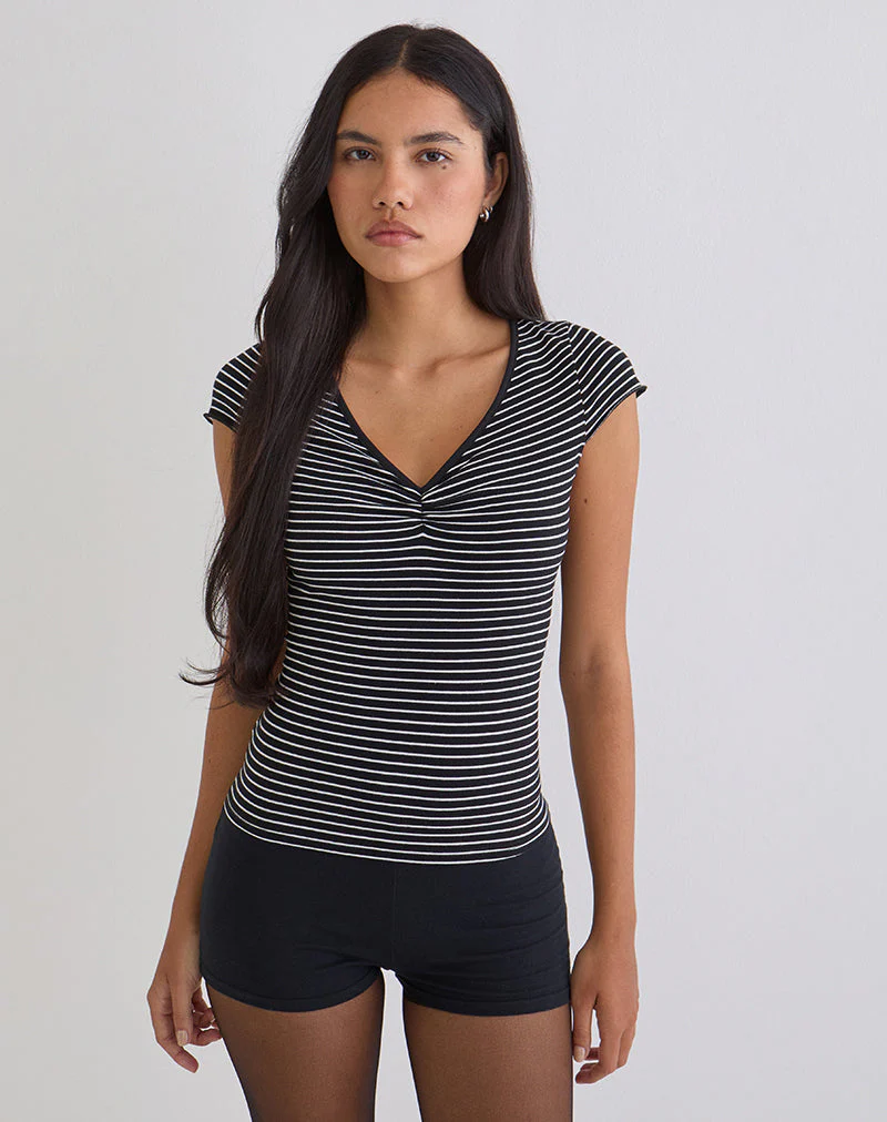 Seiren Top aus gestreiftem Jersey in Schwarz und Weiß - Image 2