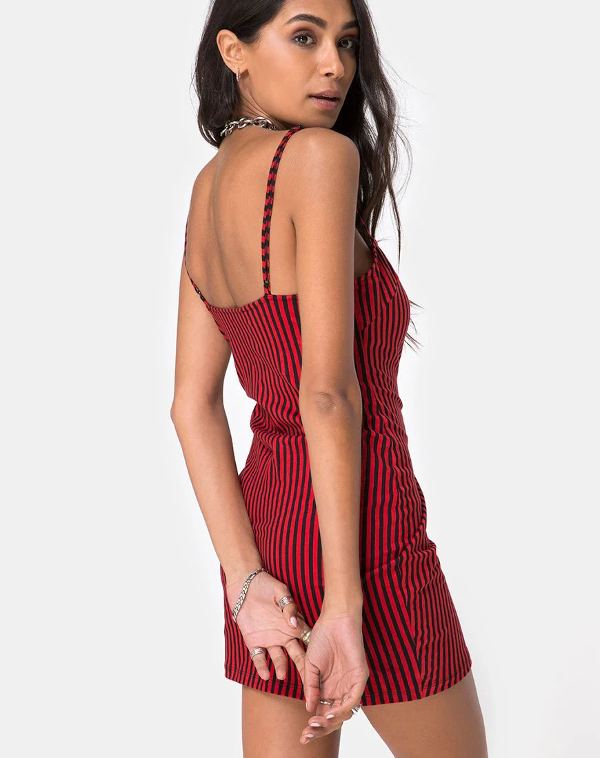 Selah Bodycon-Kleid aus roten und schwarzen Ministreifen - Image 2