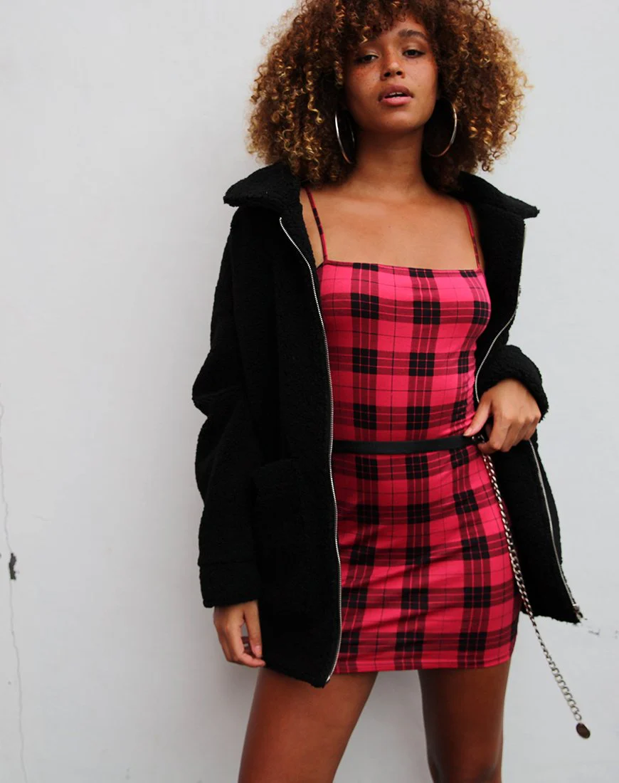 Selah Kleid in Winter Plaid Rot/Schwarz
