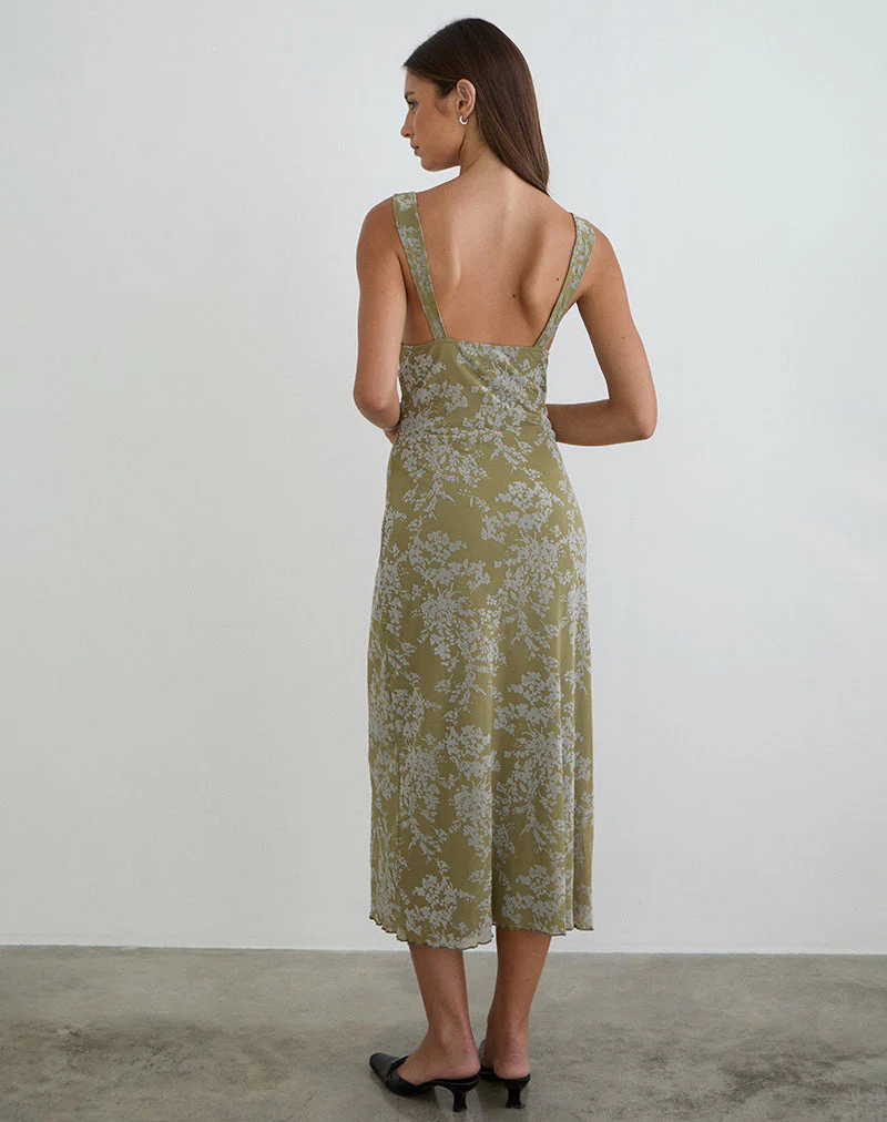 Selayu Midikleid in Moosblüte-Oliv - Image 3