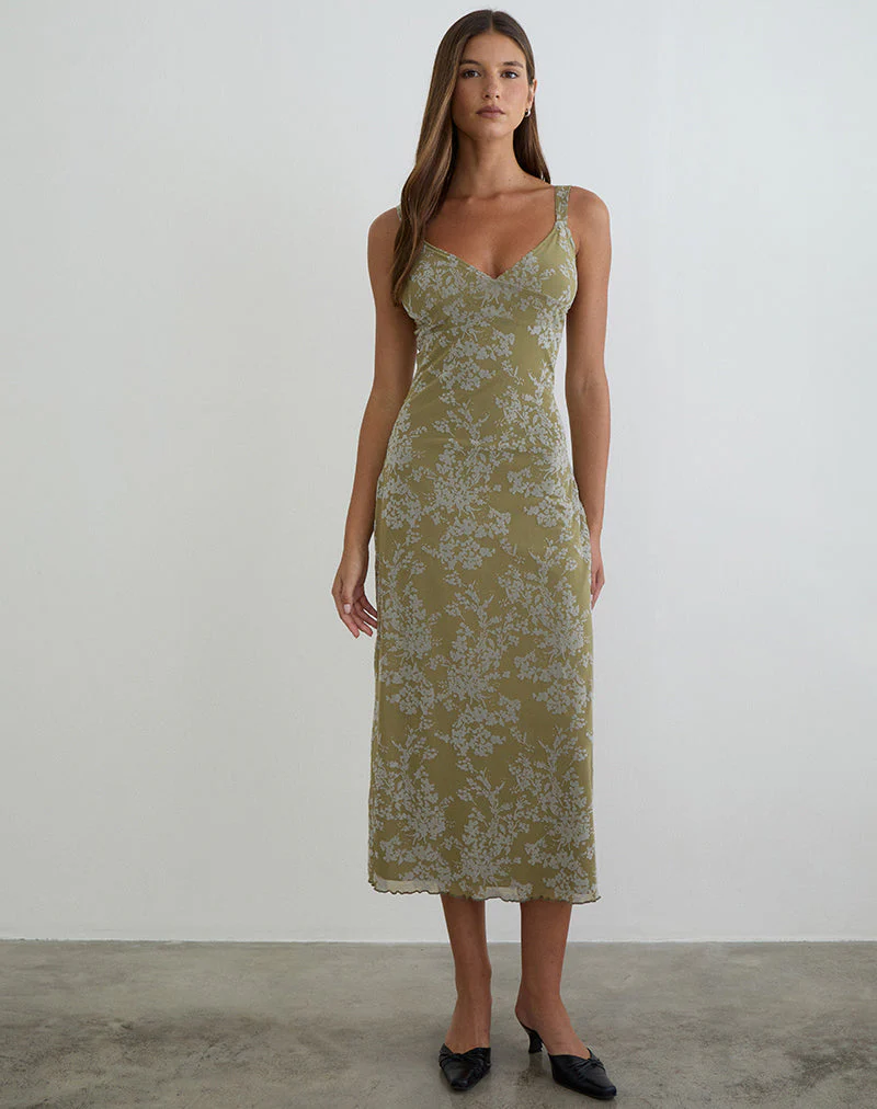 Selayu Midikleid in Moosblüte-Oliv - Image 4