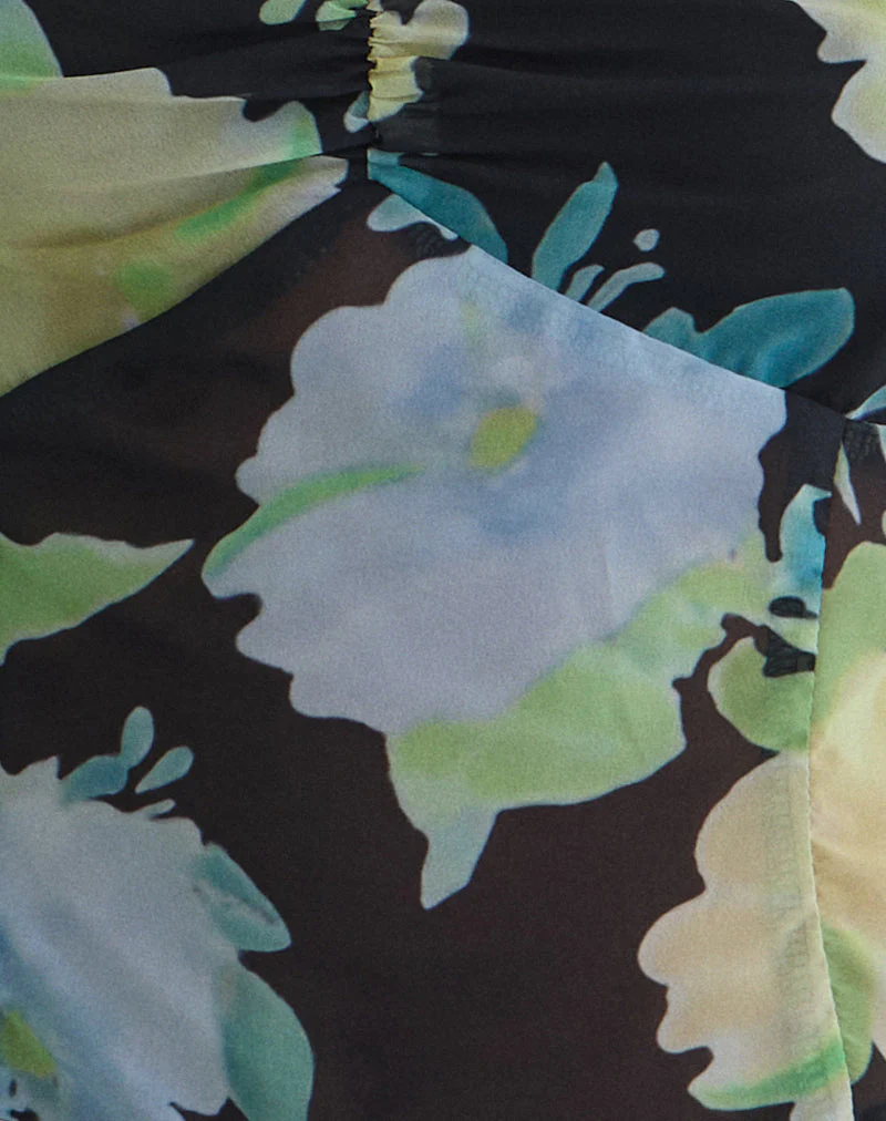 Selita Top aus schwarzem Chiffon mit Kristallblumenprint - Image 6