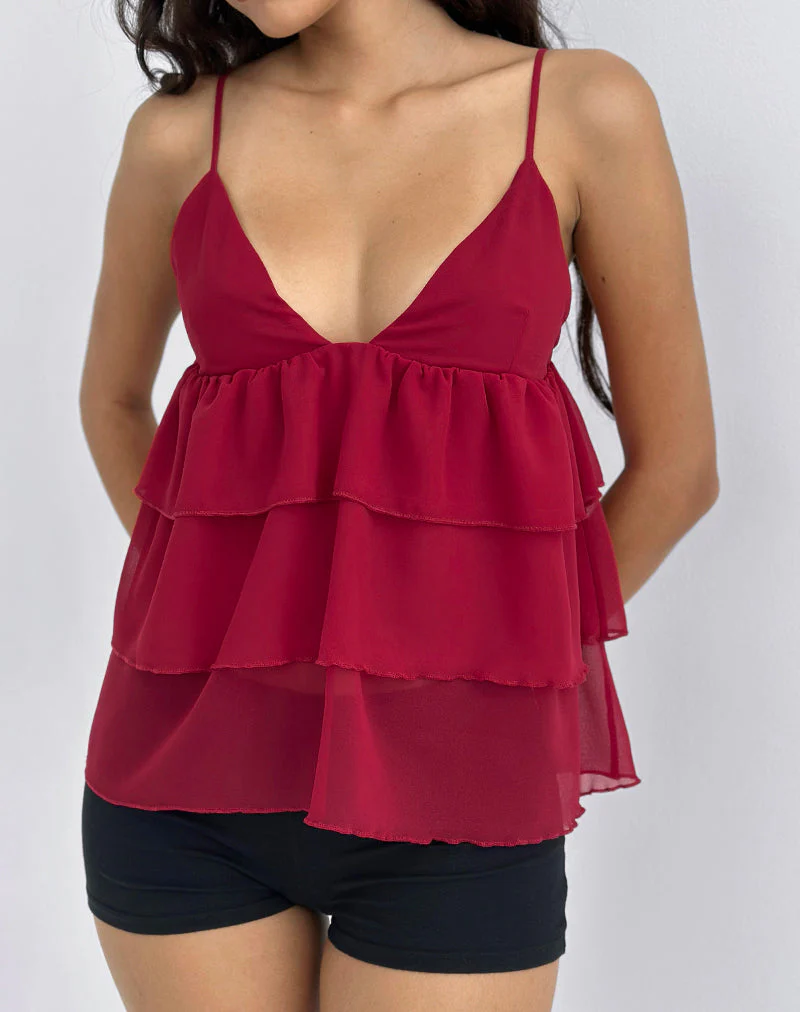 Selvina Rüschen-Cami-Top in Rot - Image 3