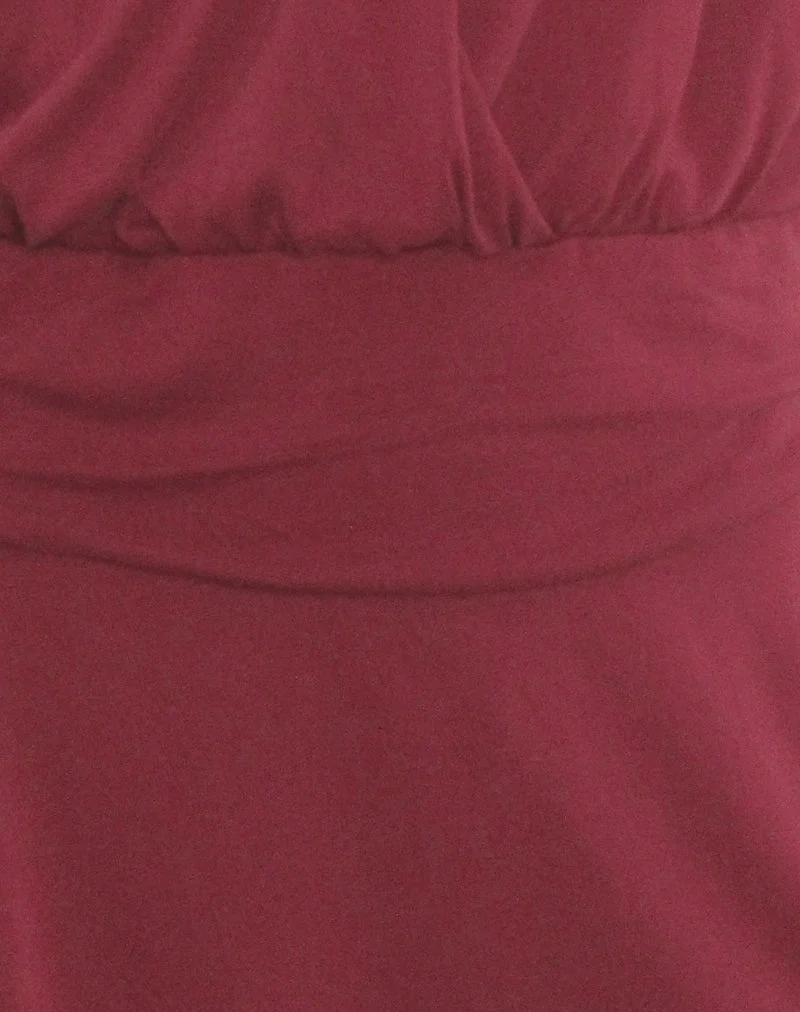 Senara Mini-Kleid mit Neckholder und Cinch-Taille in Burgunderrot - Image 7
