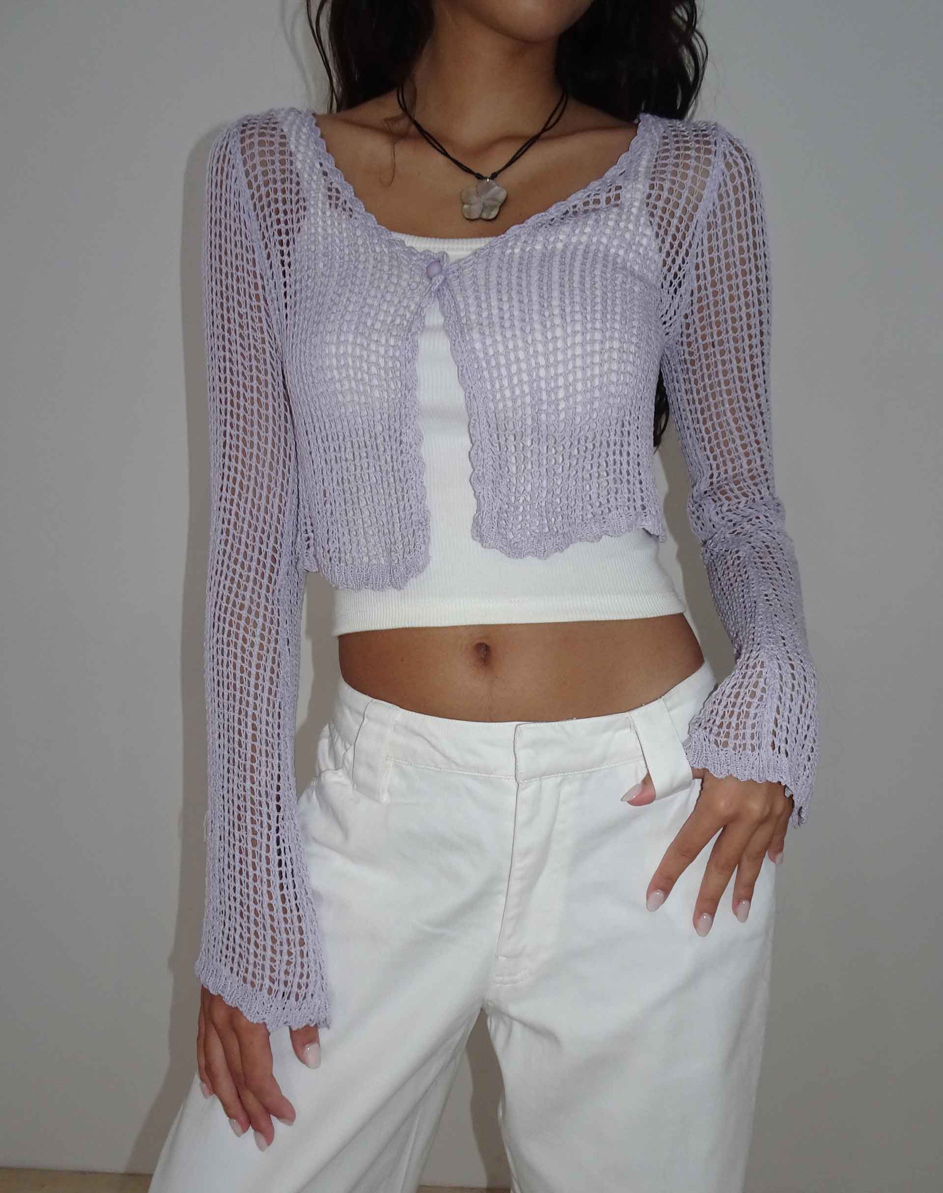 Septa Cropped Strickjacke in Flieder - Image 3