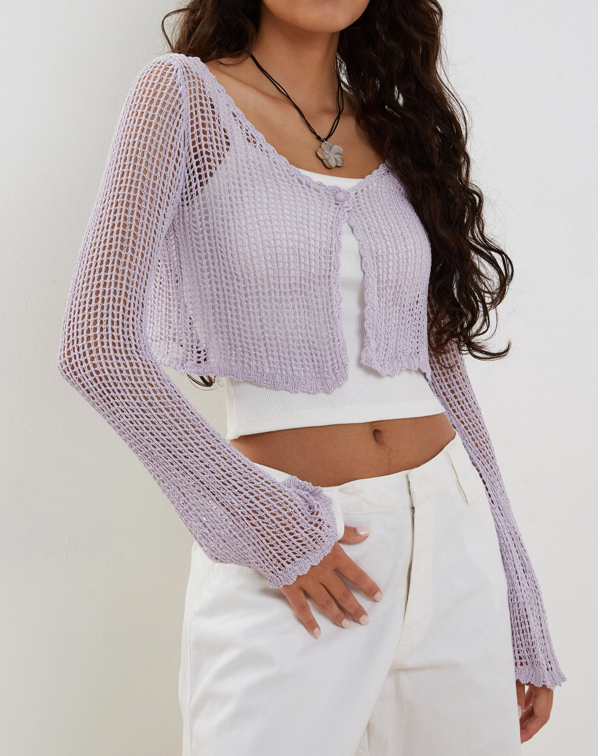 Septa Cropped Strickjacke in Flieder - Image 5