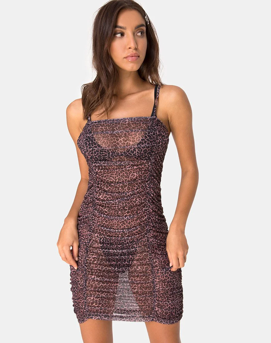 Seruchi Bodycon Kleid in Rar Leopard Mesh