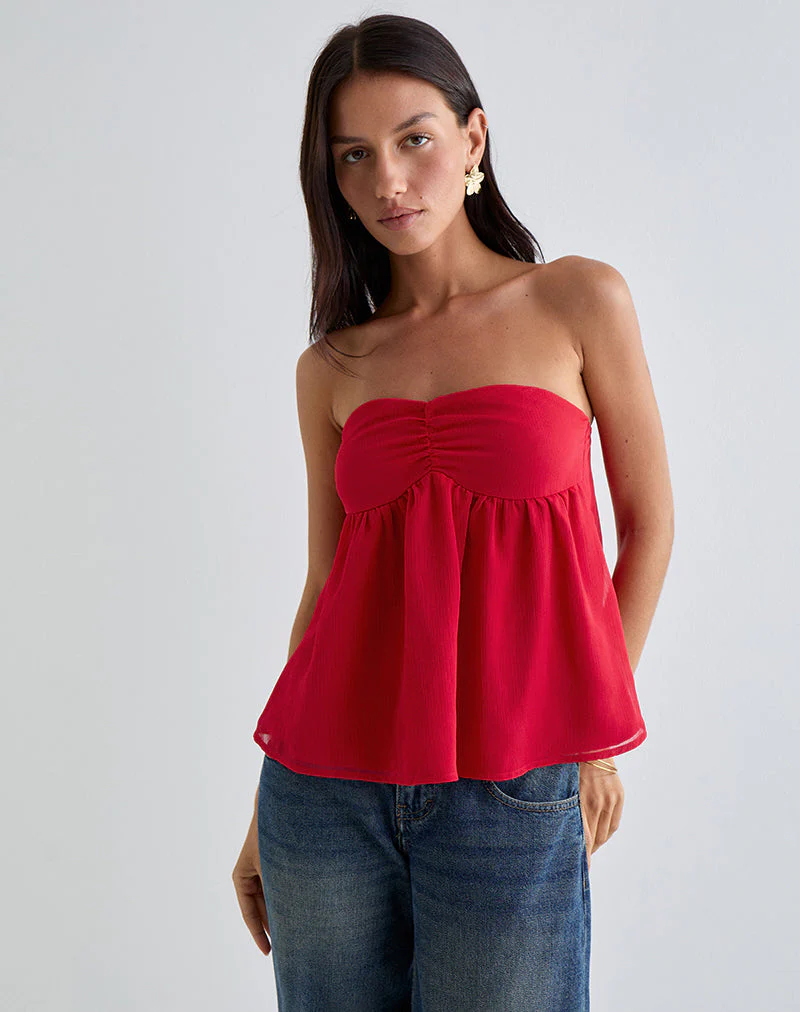 Setsuko Bandeau-Langarmshirt in Rot