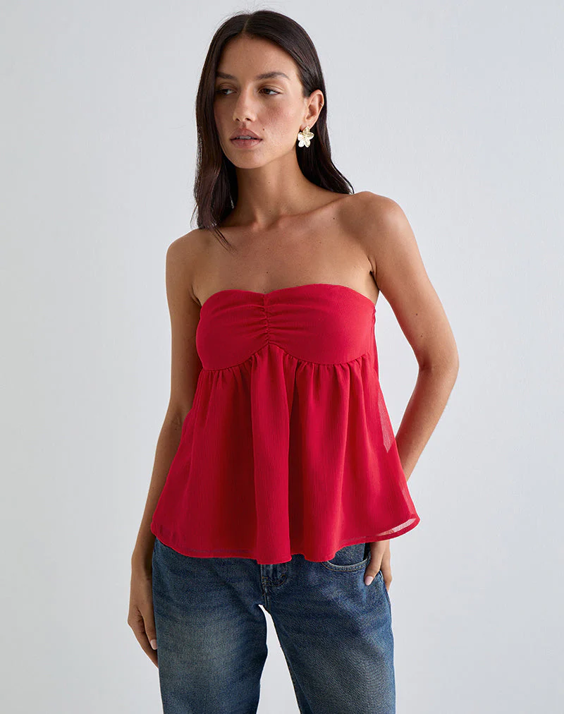 Setsuko Bandeau-Langarmshirt in Rot - Image 4