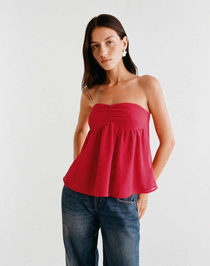 Setsuko Bandeau-Langarmshirt in Rot - Image 5
