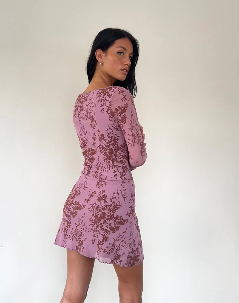 Sevila Langärmeliges Minikleid in Botanic Mauve - Image 5