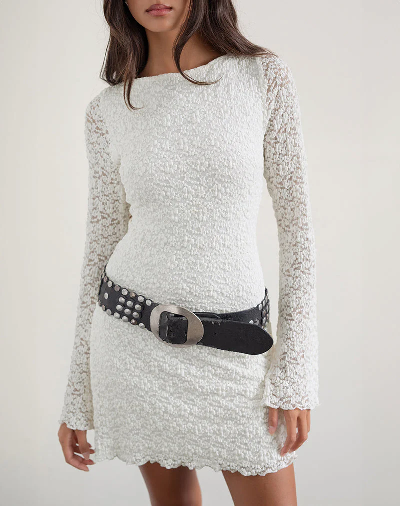 Sevila Langärmeliges Kleid aus Bubble Lace Elfenbein - Image 2