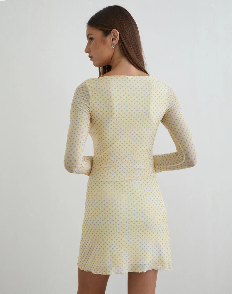 Sevila Minikleid in Gelb mit kompakten grauen Punkten - Image 4