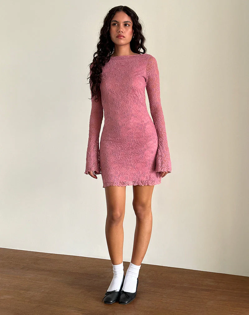 Sevila Kleid mit langen Ärmeln und Spitze in Dusty Rose - Image 3