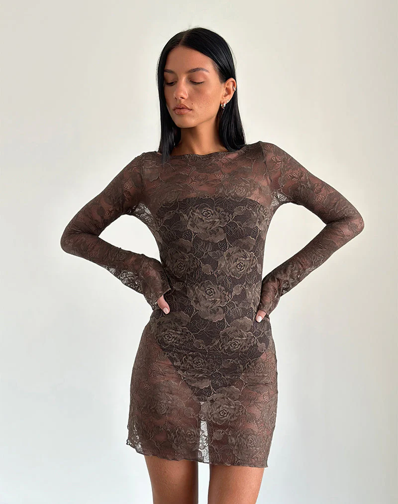 Sevila Langärmeliges Minikleid in Dunkelbraun