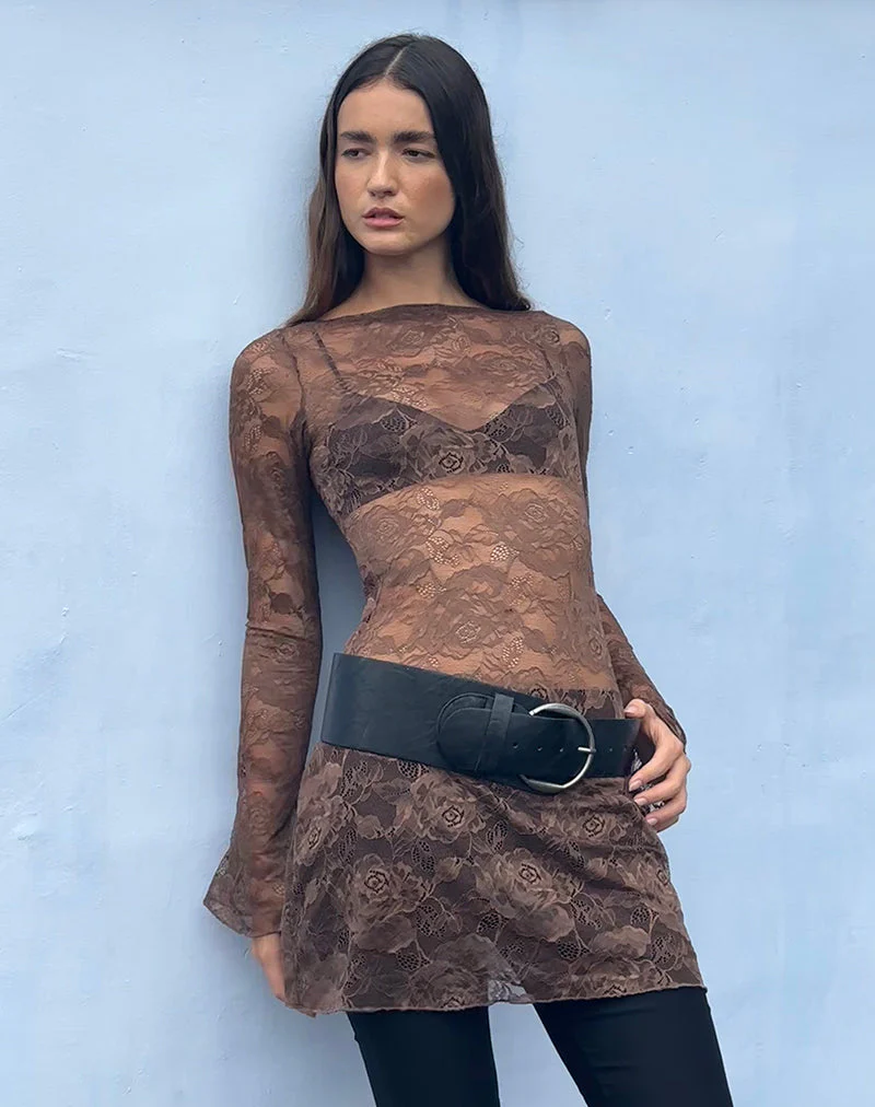 Sevila Langärmeliges Minikleid in Dunkelbraun - Image 3