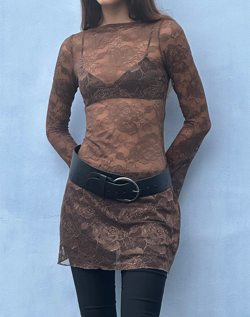 Sevila Langärmeliges Minikleid in Dunkelbraun - Image 6