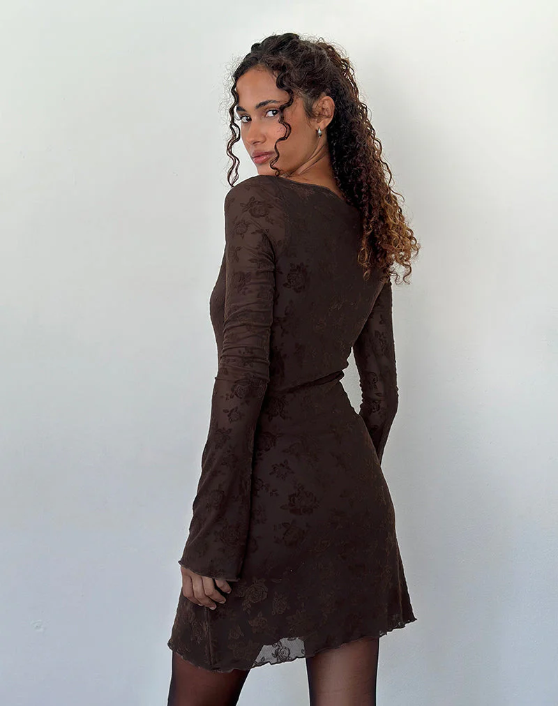 Sevila Langärmeliges Minikleid in Romantic Rose Flock Braun - Image 3