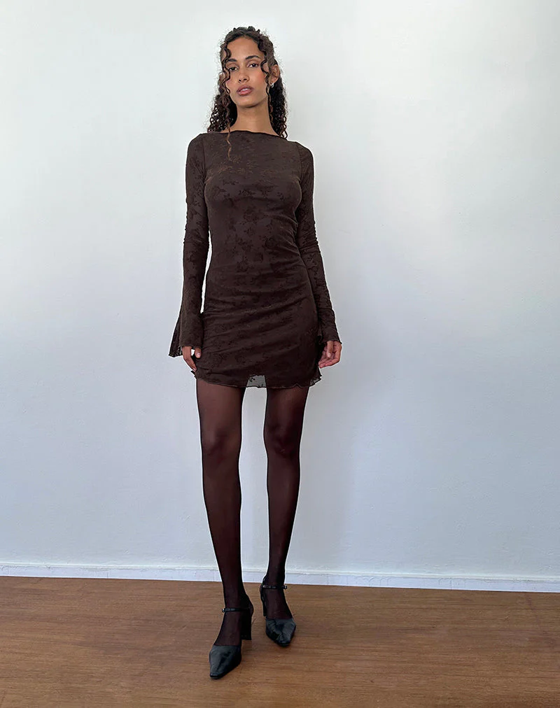 Sevila Langärmeliges Minikleid in Romantic Rose Flock Braun - Image 5