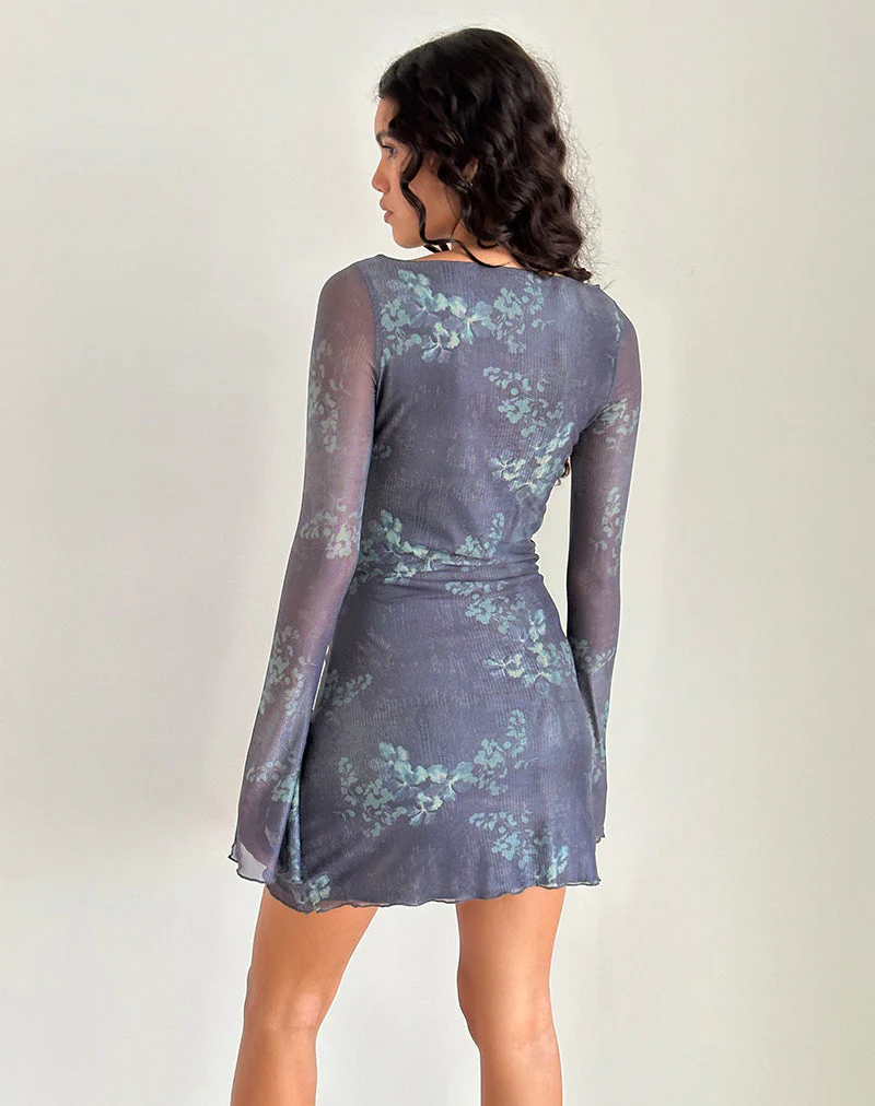 Sevila Langärmeliges Minikleid in verblasstem botanischem Grün - Image 4