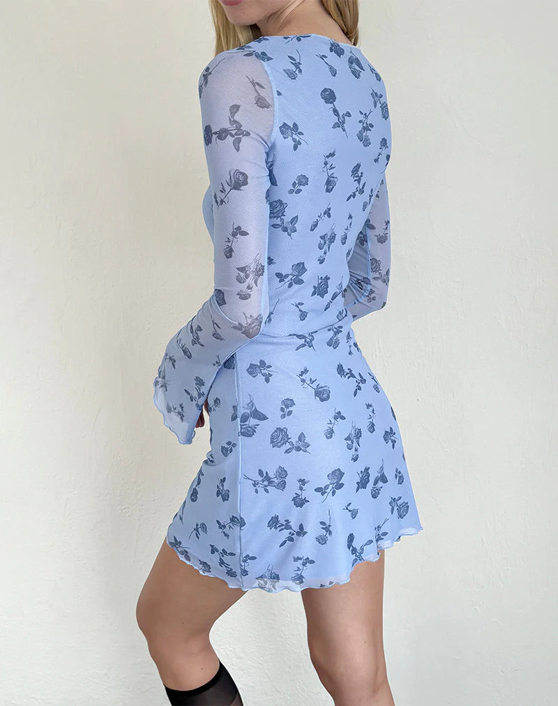 Sevila Langärmeliges Minikleid aus geblümtem Mesh in Dunkelblau - Image 2